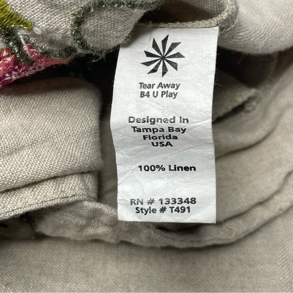 Caite Embroidered Linen Blazer Size L Beige Tan Floral Boho Western Cowgirl - Picture 7 of 8